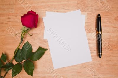 Blank Card, Rose and Pen