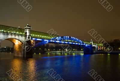 Foot bridge over the Moscow river. Russia. Night scene.