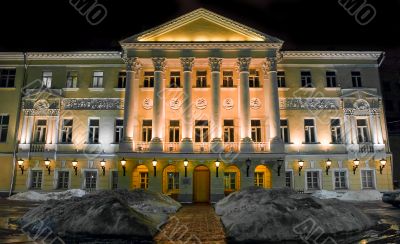 Old barton house at night. Moscow. Russia.