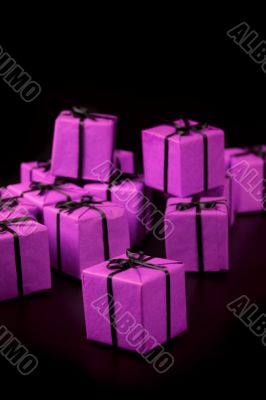 many violet gift boxes