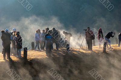 Crowd in the fog