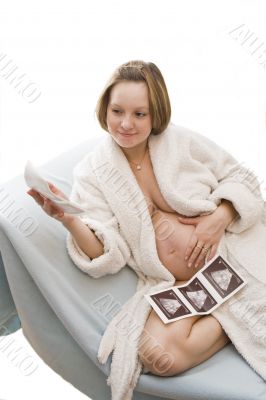 Pregnant woman and ultrasonic sonogram