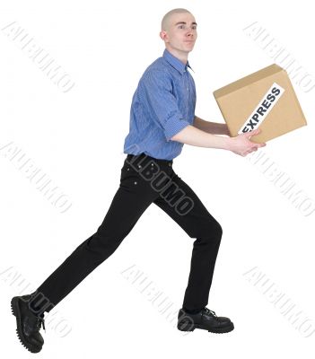 Courier and cardboard box