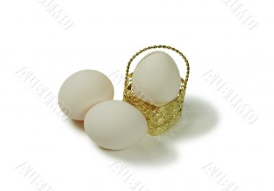 Egg in Gold Metal Heart basket