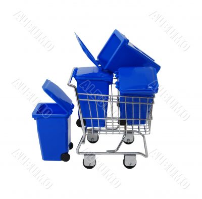 Recycling bins in shopping cart