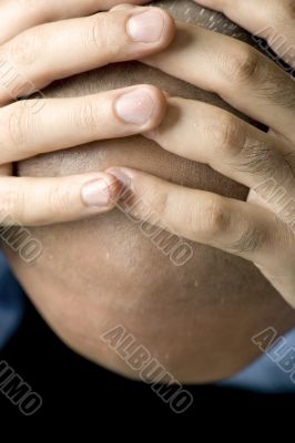 Man head on black macro