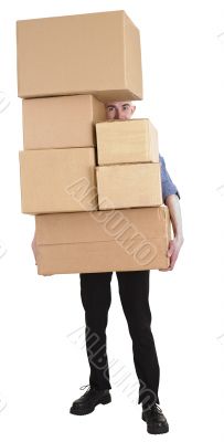 Man and pile carton boxes