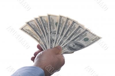 banknote on white in hand