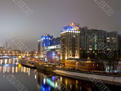 Big highlighted house on the Moscow river