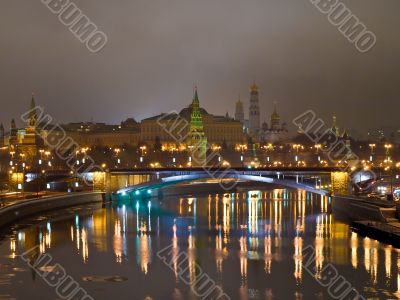 Kremlin view from the river at night. Moscow. Russia.