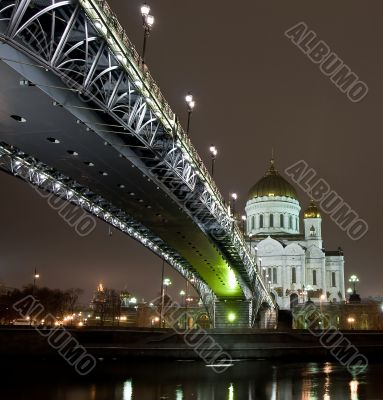 Cathedral of Christ the Saviour in Moscow night view with bridge