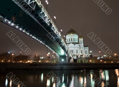 Christ the Saviour Cathedral in Moscow night view with bridge