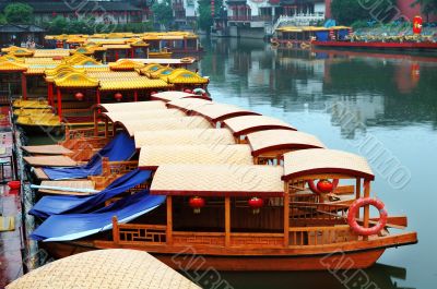 Line of boats at Qinhuai river
