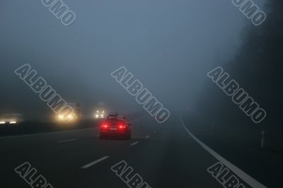 Fog on a german highway in winter