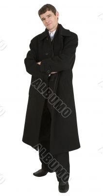 Portrait man in black coat