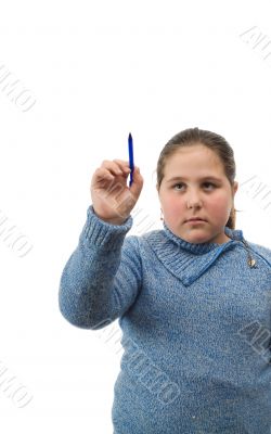 Isolated Girl Writing On White