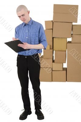 Man and pile cardboard boxes