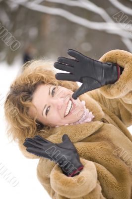 Portrait woman in the park close up