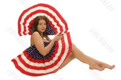 Attractive female American with flag