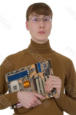 Student with an circuit board