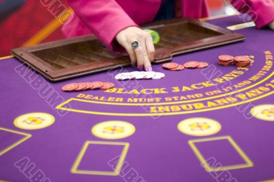 table with chips in casino