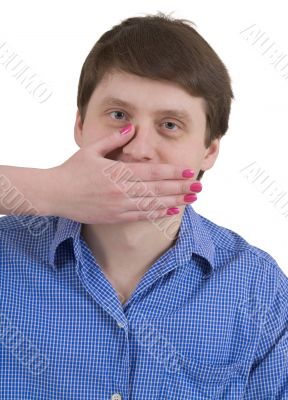 Portrait male with covered mouth