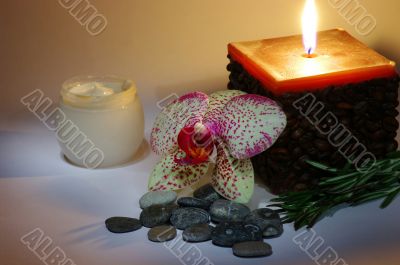 spa stones with orchid