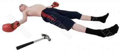 The thin boxer in gloves on the floor