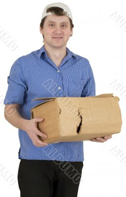 Man with having a hole cardboard box