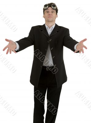 Portrait of young businessman in black suit