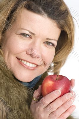 portrait woman with red apple