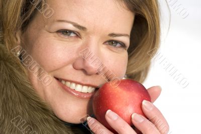 woman with red apple