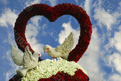 valentine birds and rose flower heart