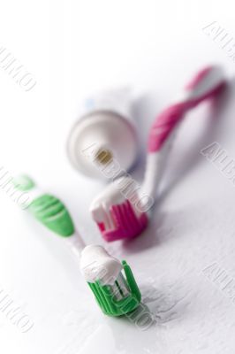 toothpaste and toothbrushes