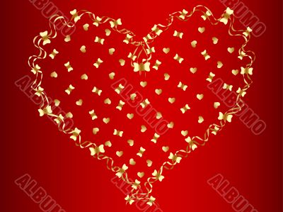 vector golden heart at red