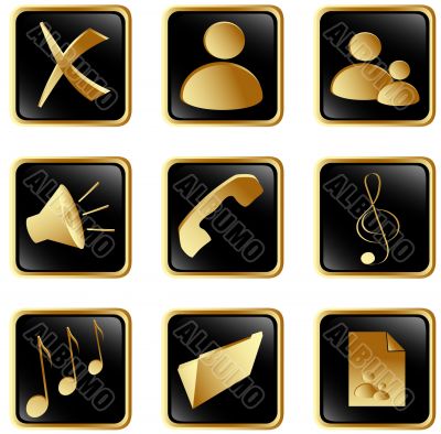Vector black gold square web buttons set2