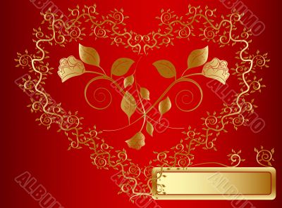 vector golden heart at red
