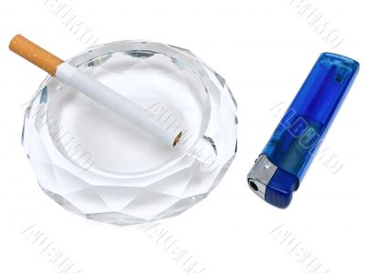 ashtray,cigarette and lighter