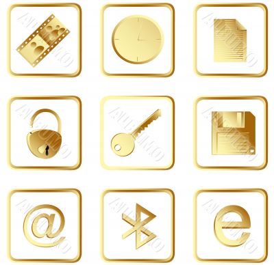 Vector gold square web buttons set 3