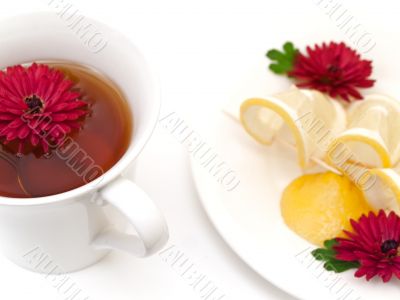 tea, lemon and flowers
