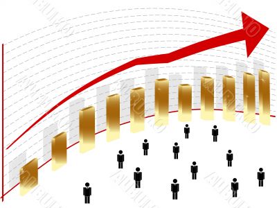 Gold Graph with red arrow and people