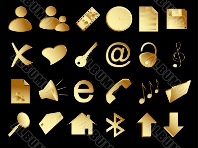 Gold icons set on the black