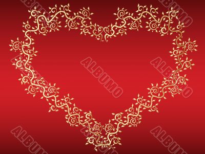 vector golden heart at red