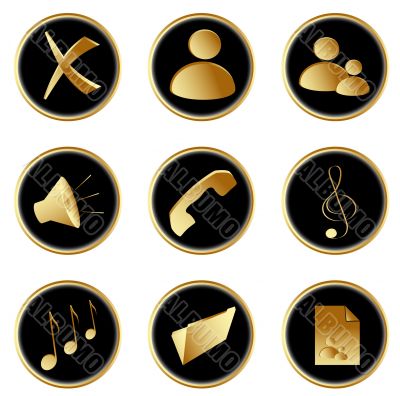 golden black round web buttons set 1