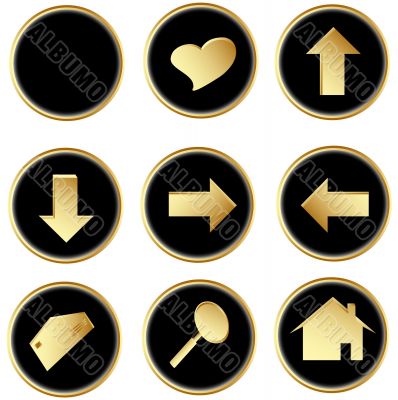 Black gold round web buttons