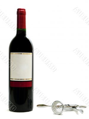 red wine bottles with corkscrew