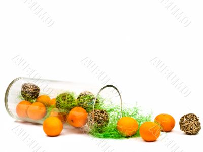 decorative glass vase with mandarines