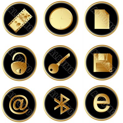 Vector black gold round web buttons set 3
