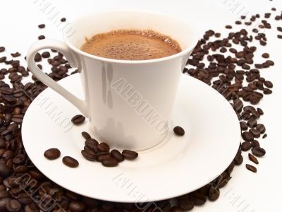 coffee beans and cup