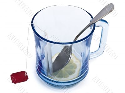 cup lemon and pack of tea